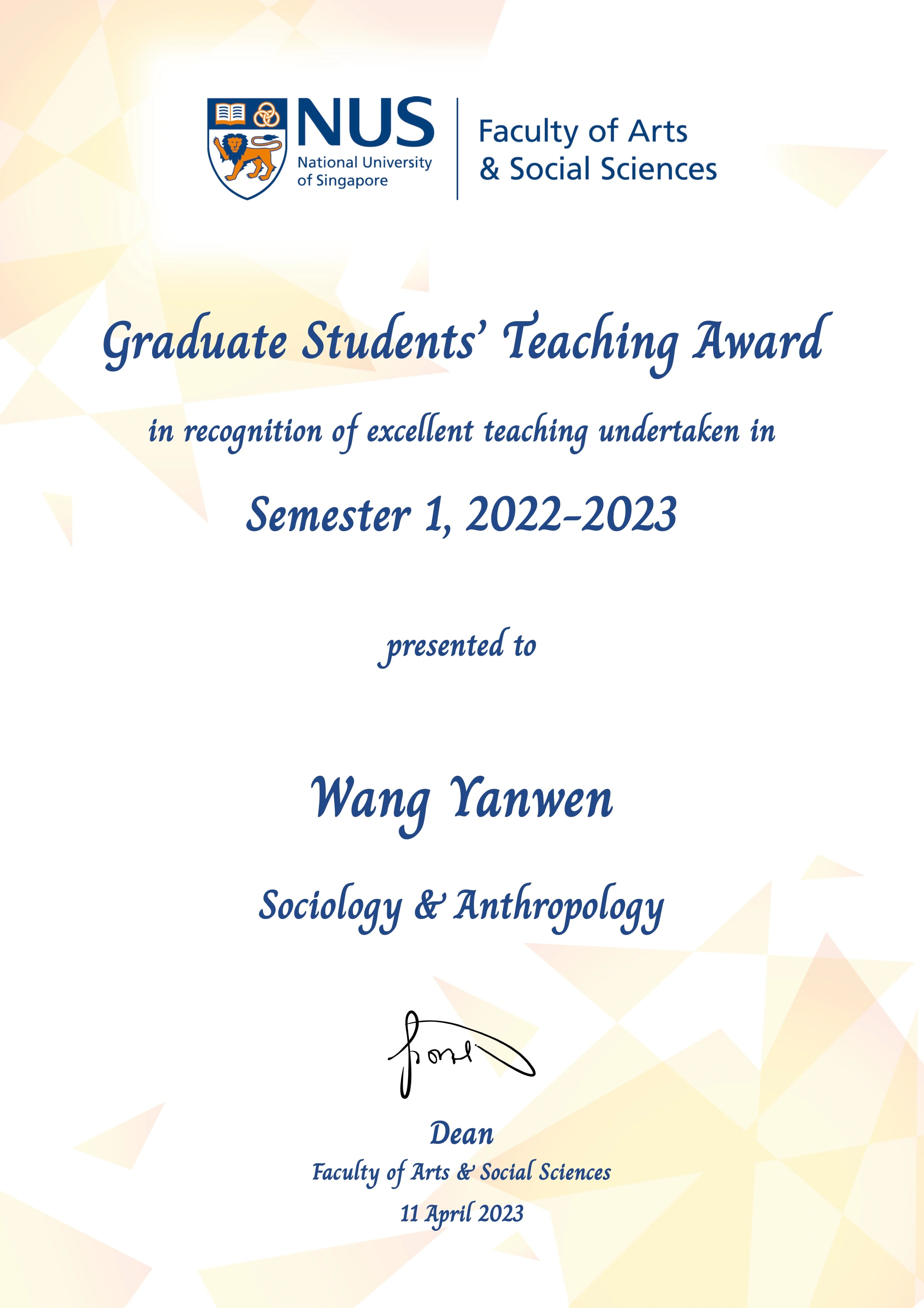 Teaching Award 2022–2023